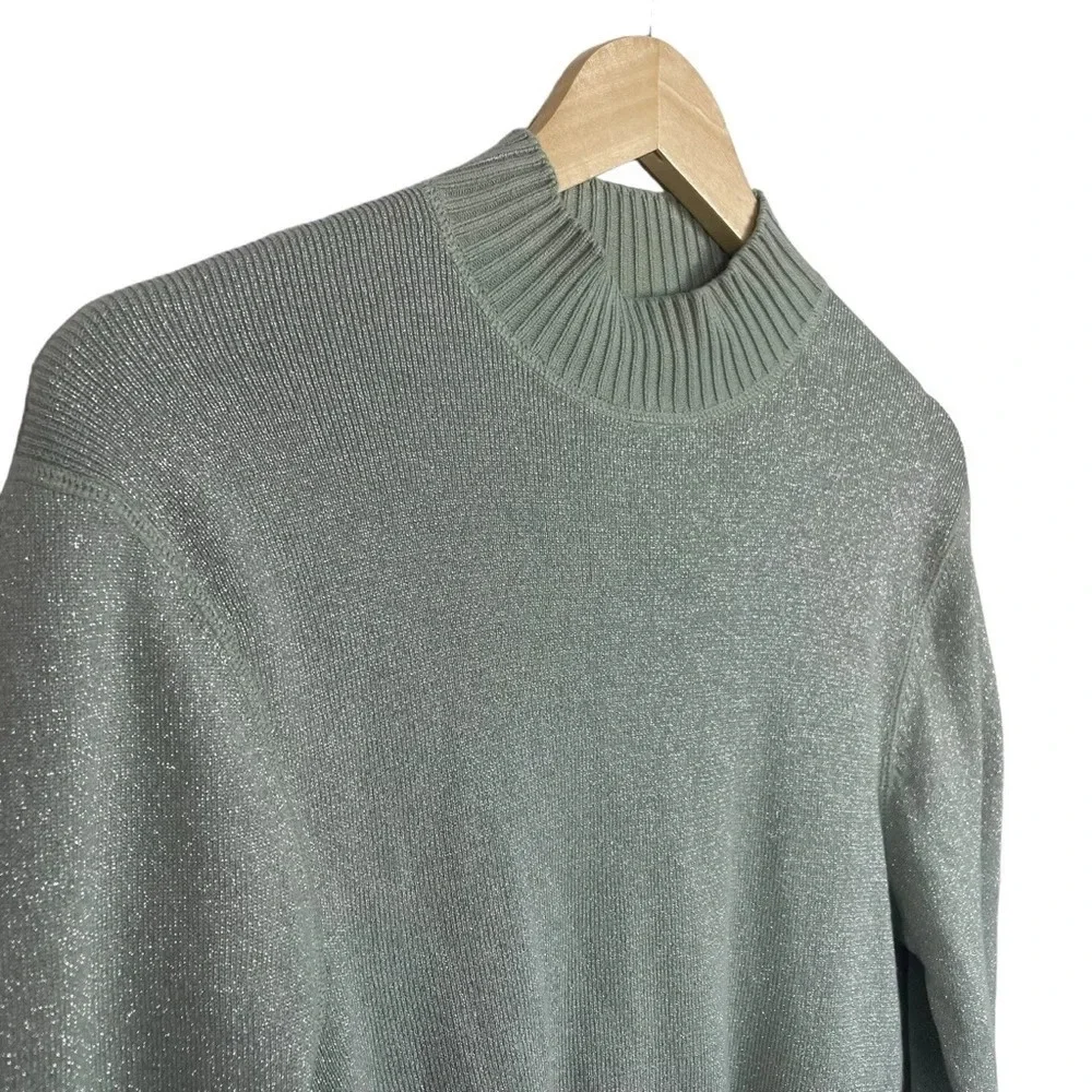 NWOT Free People Starry Night Metallic Shimmer Mock Neck Sweater Mint Green XS